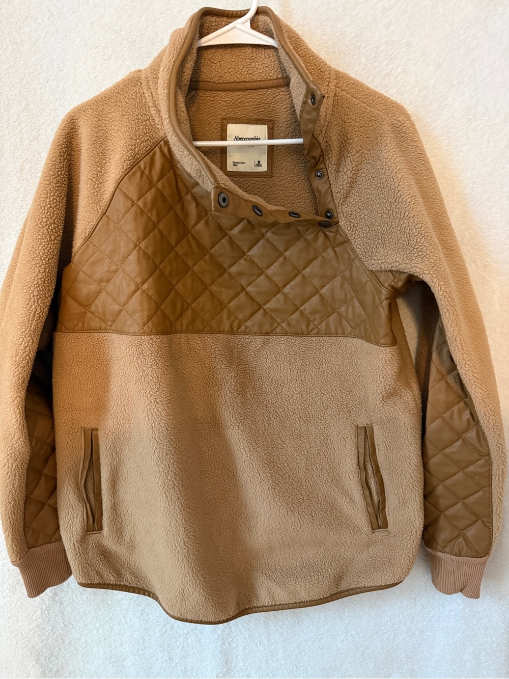 Abercrombie & Fitch Tan Quilted-Trim Sherpa Pullover Jacket
